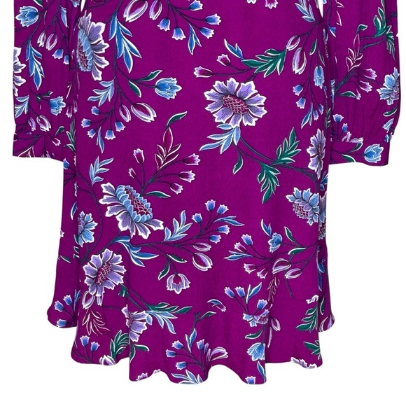 LOFT Purple Floral Long Sleeve Ruffle Hem Dress - size 0 - Picture 7 of 12